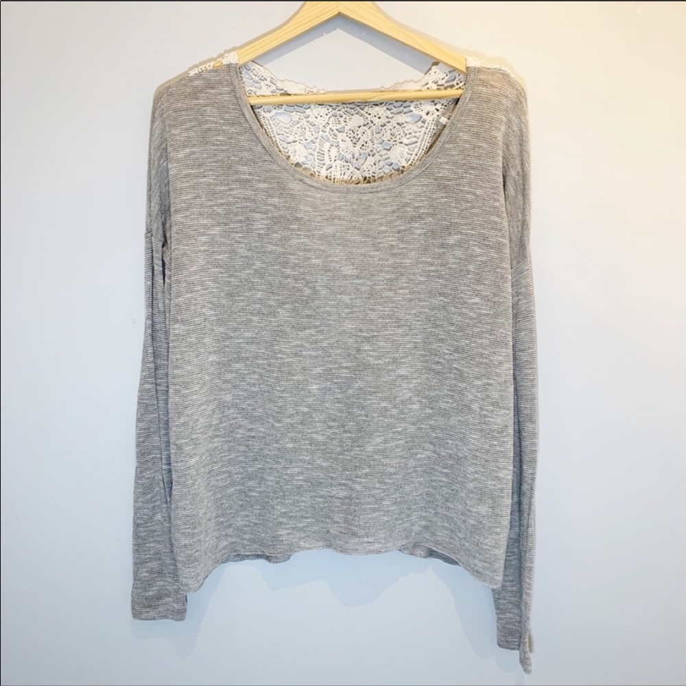 Grey Light-Weight Top with Crocheted Lace Back